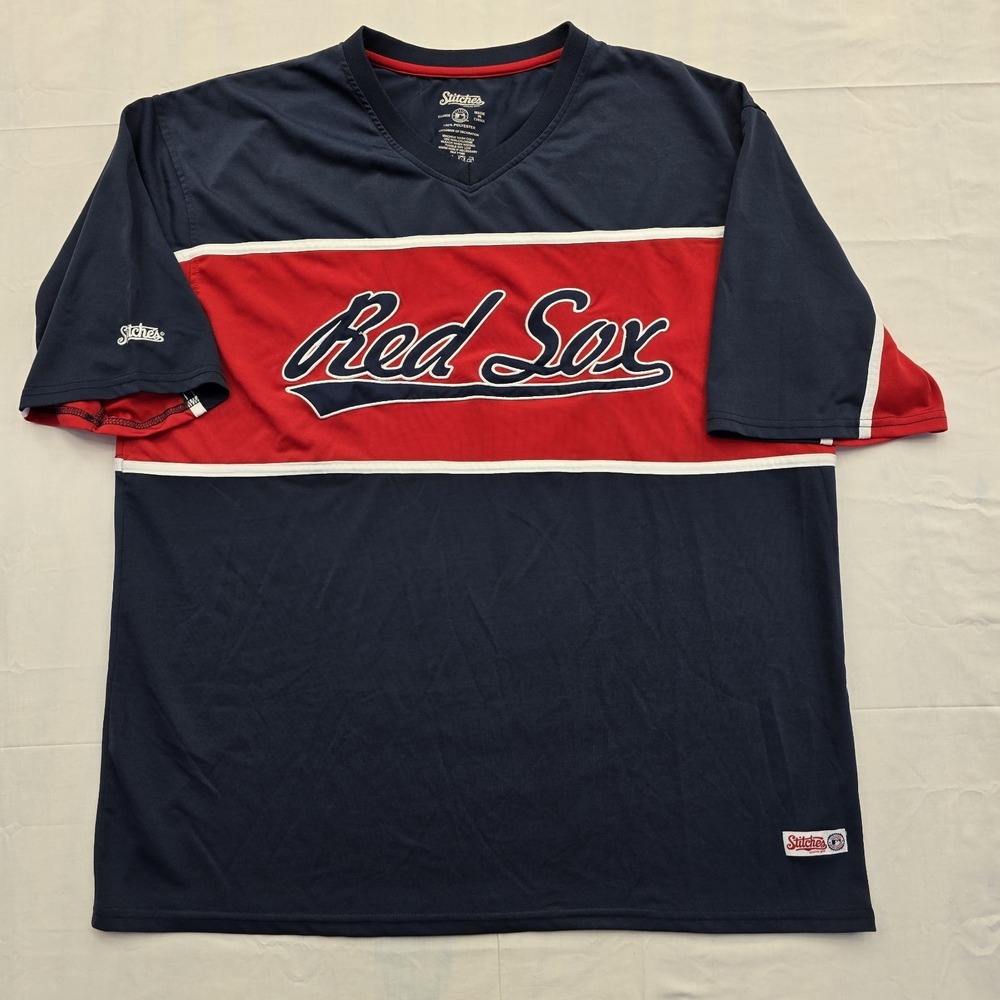 Boston Red Sox Stitches Shirt Mens XL Y2K MLB Embroidered V Neck Jersey Tee